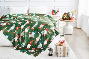 Soft Flannel Fleece Blanket, Christmas Gnome in Snowy Stars Stripes Lightweight Blankets, Cozy Sherpa Fleece Plush Throw Blankets