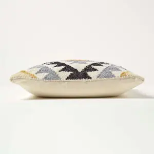 Homescapes Agra Handwoven Gold and Black Kilim Cushion with Feather Filling