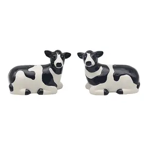 Salt & Pepper Set Cow Shape Shaker Pots Animal Farm Theme Ceramic Novelty Gift