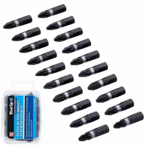 BlueSpot 20pc Impact Bit Set Drill Driver Screwdriver Bits 25mm PZ2 Pozi Drive