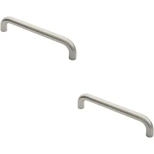 2x Round D Bar Pull Handle 325 x 25mm 300mm Fixing Centres Satin Steel