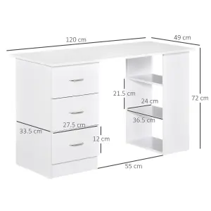 HOMCOM 120cm Computer Desk PC Table Workstation w/ 3 Shelf & Drawers White