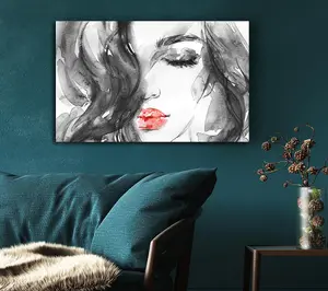 Watercolour Red Lips Canvas Print Wall Art - Medium 20 x 32 Inches