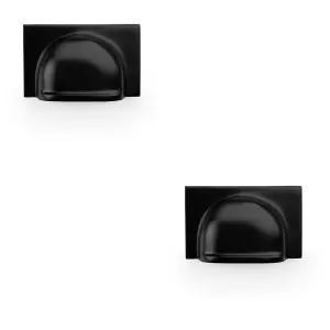 2 PACK - Backplate Cup Handle - Matt Black 40mm Centres Solid Brass Shaker Drawer Pull