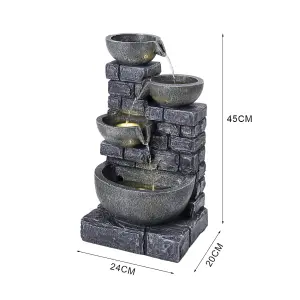 Grey Rustic Resin Rock Water Fountain with LED Lights and Solar Panel 45 cm