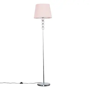 ValueLights Eleanor Modern Silver Chrome and Clear Acrylic Ball Floor Lamp with Pink Shade