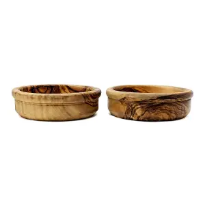 Olive Wood Natural Grained Rustic Kitchen Dining Set of 2 Tapas Bowls (Diam) 12cm