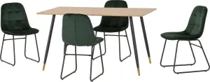 Hamilton Dining Set with 4 Lukas Chairs Medium Oak Effect Green Velvet