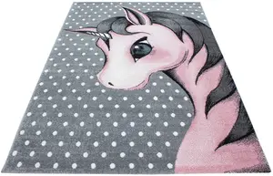 Pink and Grey Polkadots Unicorn Rug - Kids - 160x230cm