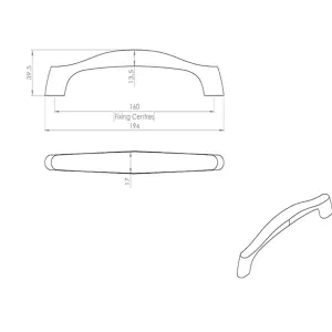 2x Chunky Arched Grip Pull Handle 194 x 17mm 160mm Fixing Centres Satin Nickel