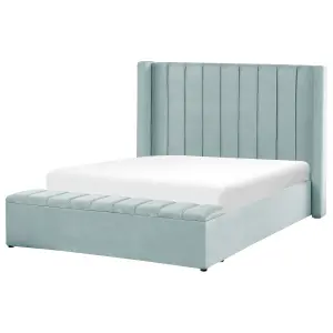 Velvet EU Double Size Bed with Storage Bench Mint Green NOYERS