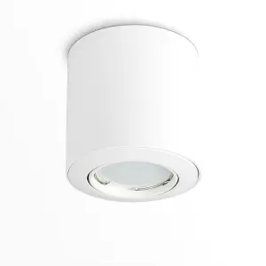 ValueLights GU10 Gloss White Tiltable Surface Mounted Ceiling Spotlight Downlight - Complete with 1 x 5W GU10 Warm White LED Bulb