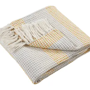 Reva 100% Cotton Bedspread Throw Woven Stripes With Tasselled Edges