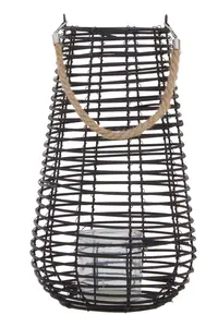 Interiors by Premier Lentigo Large Black Rattan Lantern