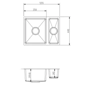 Kersin Elite Brushed Stainless Steel Undermounted 1.5 Bowl Sink (W) 555 x (L) 440mm