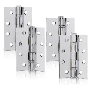 XFORT 4 inch (100mm) Polished Chrome Ball Bearing Hinges, Steel Door Hinge for Wooden Doors (2 Pairs)