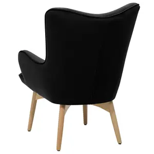 Wingback Chair VEJLE with Footstool Velvet Black