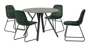 Athens Round Dining Set Green Velvet Chairs Concrete Effect Black