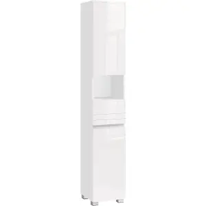 VASAGLE Tall Bathroom Cabinet, Slim Storage Cabinet, Bathroom Storage Unit, with a Drawer, Adjustable Shelves, White