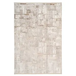 Neutral Metallic Super Soft Abstract Fringed Area Rug 120x170cm