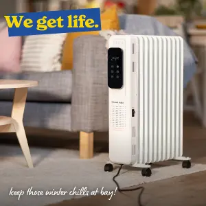 Russell Hobbs Electric Heater 2500W White Digital 11 Fin Oil Filled Radiator with Remote & 2 Year Guarantee RHOFR2521-D