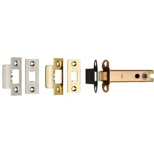 103.5mm Heavy Sprung Tubular Door Latch Square Strike Plate & Forend Brass