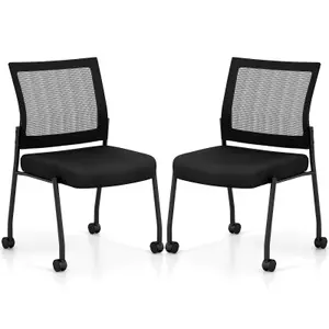 COSTWAY Set of 2 Armless Reception Chairs Stackable Office Guest Chairs with Mesh Back