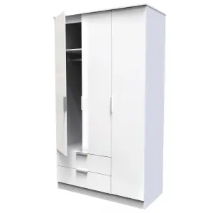 Poole Triple Wardrobe with 2 Drawers in White Gloss (Ready Assembled)