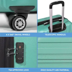 3-Piece Lightweight Teal ABS Luggage Set with Spinner Wheels - Travel Cases 20 24 28 Inches