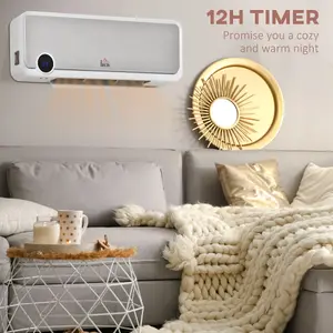 HOMCOM 1000W/2000W Wall Downflow Heater 10-49 degree Temperature w/ Timer Remote