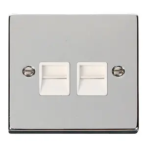 Polished Chrome Master Telephone Twin Socket - White Trim - SE Home