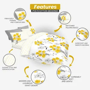 Buford Cotton Blend Floral Duvet Cover Set with Pillowcases Yellow/Grey/White / Double Duvet Cover - 2 Standard Pillowcases