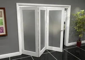 Green & Taylor White Primed Shaker 1 Lite Frosted Glass Roomfold Internal Bi-folding Doorset - 2361 x 2060 x 133mm (WxHxT)