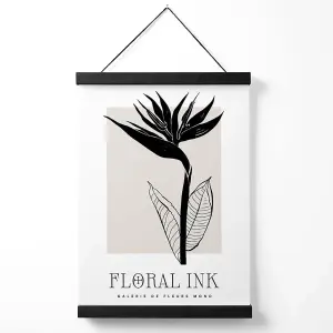 Bird of Paradise Flower Floral Ink Sketch Medium Poster with Black Hanger