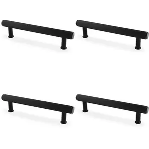 4 PACK - Reeded T Bar Pull Handle - Matt Black 128mm Centres SOLID BRASS Drawer Lined