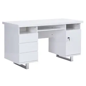 Sydney High Gloss Computer Desk With 1 Door 3 Drawers In White