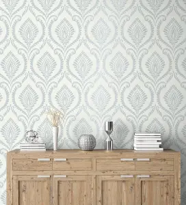 Crown Estelle Damask Mineral Blue Wallpaper M1757