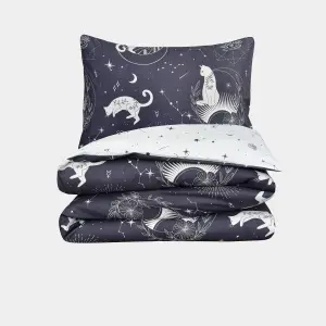 Smart Living Luxury Super Soft Reversible Celestial Cats Duvet Cover with Pillowcase