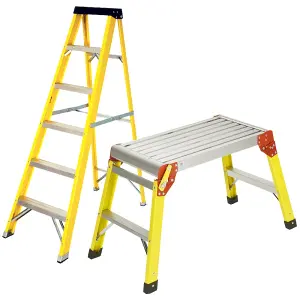 Excel Heavy Duty Fiberglass 5 Tread Ladder with Folding Hop Up