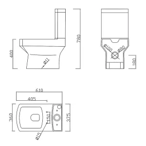 SunDaze Toilet WC Close Coupled Bathroom Ceramic Toilet Pan & Cistern Bathroom Set White