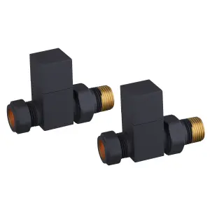 Pair Of Square Black Straight Radiator Valves