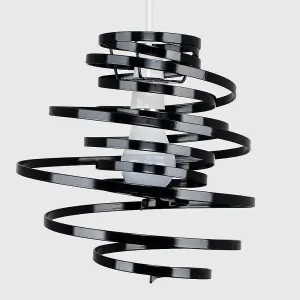 ValueLights Bensson Contemporary Black Metal Double Ribbon Spiral Swirl Ceiling Light Pendant