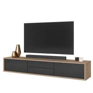 Chic Frida 39 Floating TV Cabinet 1800mm in Light Oak & Anthracite - Contemporary Media Unit H320mm D360mm