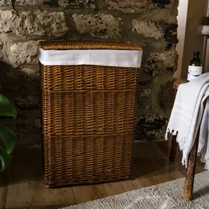 Rectangular Wicker Laundry Basket Bin Dark Brown / Large (66 H cm x 46 W cm x 33 D cm)