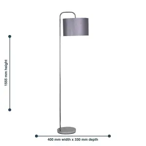 First Choice Lighting Chrome Arched Floor Lamp with Grey Glitter Shade