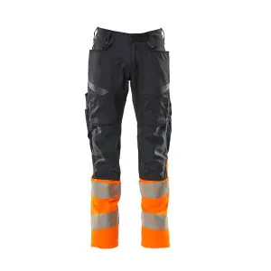 Mascot Accelerate Safe Trousers with Kneepad Pockets - Dark Navy/Hi-Vis Orange   (38.5) (Leg Length - Short)