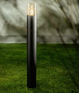 CGC Black Outdoor 0.8m Post Bollard Light Smoked Diffuser Modern Design Garden Patio Outside Driveway Path E27 IP54 Weatherproof