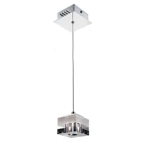 Luminosa Modern Hanging Pendant Chrome 1 Light  with Glass, White Stripe Shade G4