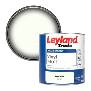 Leyland Trade Vinyl Matt Walls & Ceilings Emulsion Paint Pure White (RAL 9010) 2.5L