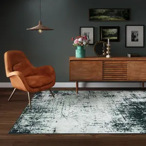 Emerald Green Distressed Abstract Living Room Rug 120x170cm